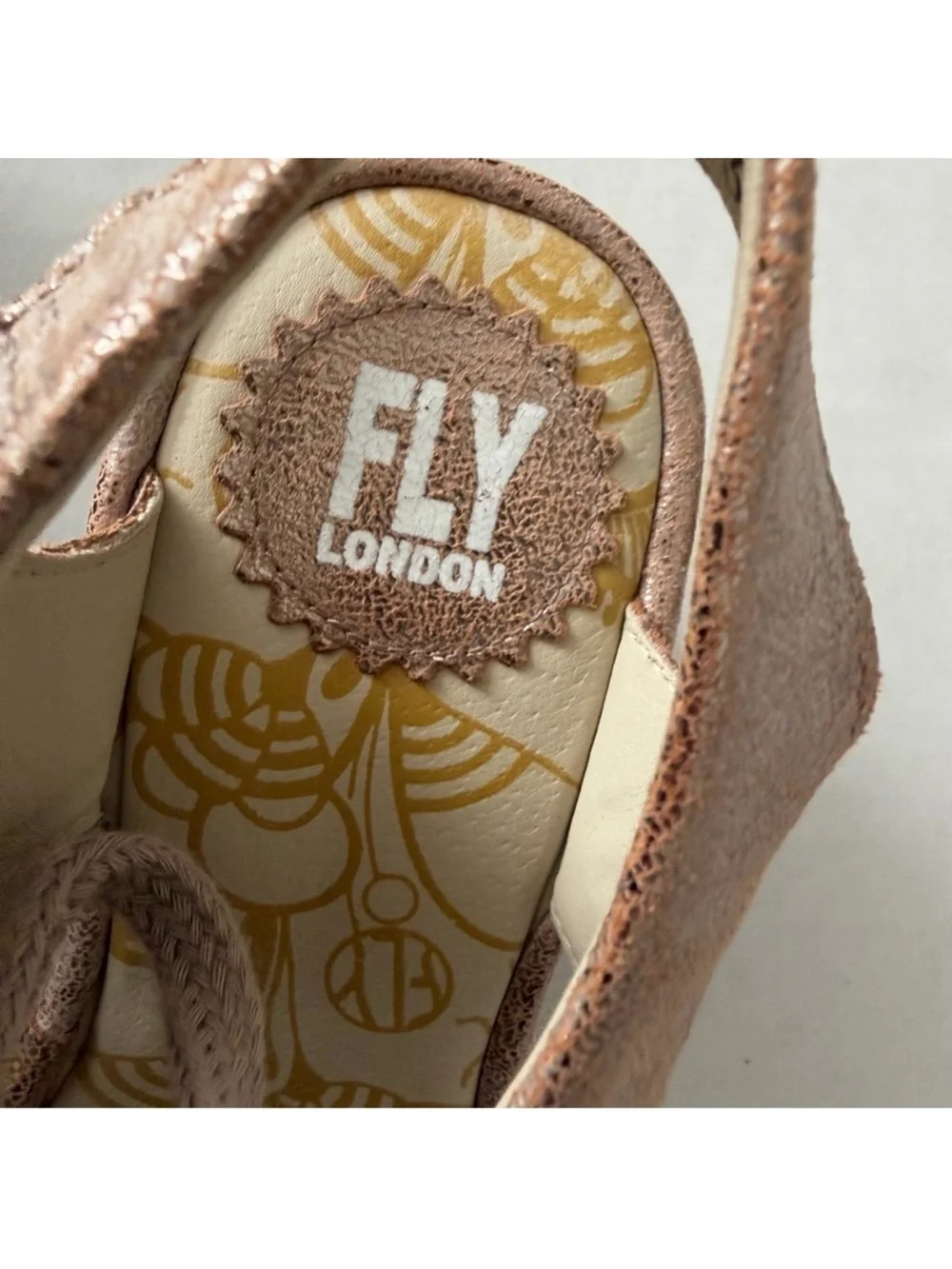 Fly London YIfa Luna rose gold wedge sandals shoes lace boho